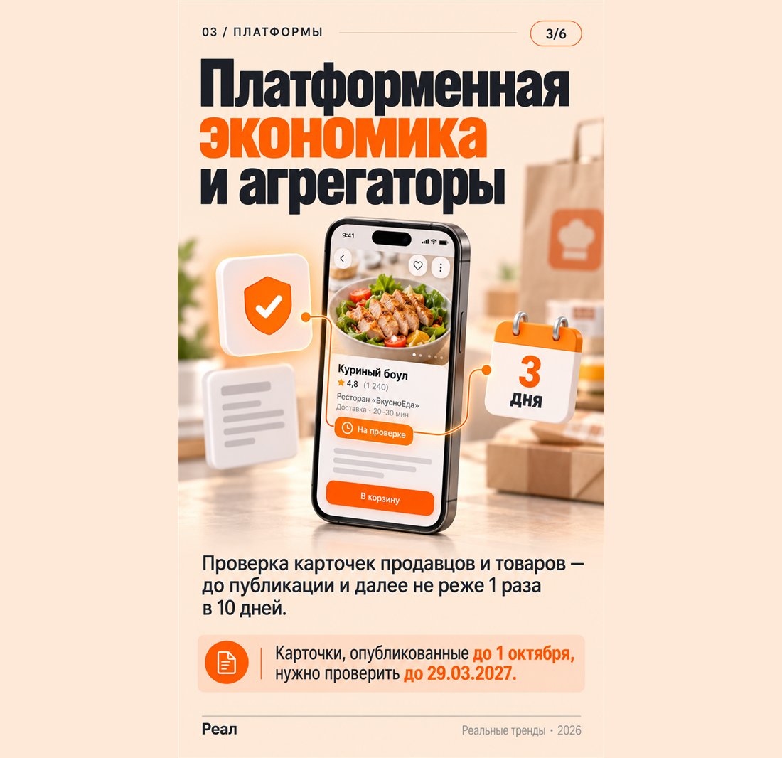 Платформенная экономика и агрегаторы: проверка карточек продавцов и товаров до публикации и не реже раза в 10 дней