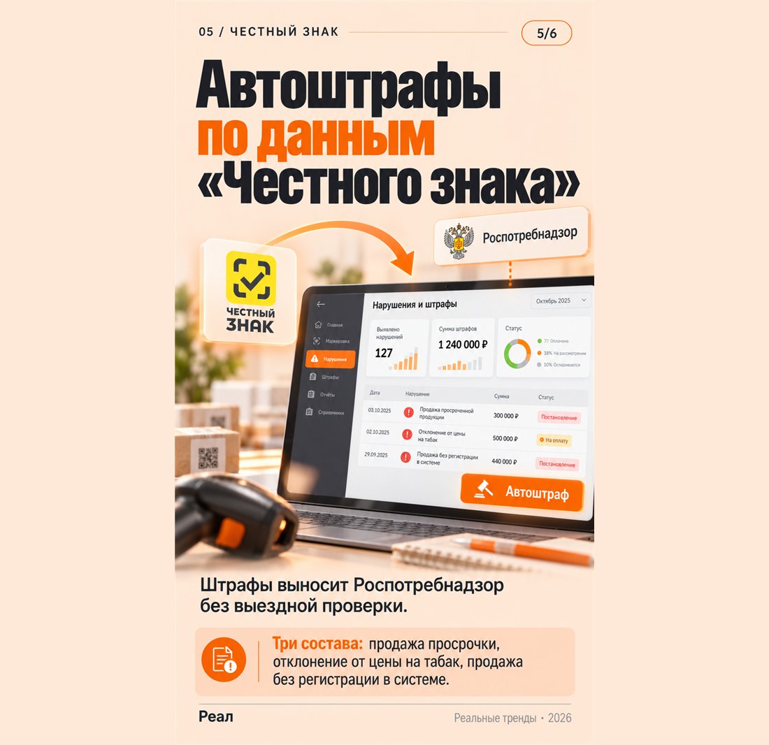 Автоштрафы по данным «Честного знака»: Роспотребнадзор выносит штрафы без выездной проверки